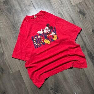 Vintage 80s Disney Mickey Mouse Red T Shirt Mens L Cotton Graphic Tee Kidcore
